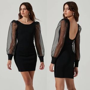 NWT Astr The Label Black ORGANZA LONG SLEEVE MINI DRESS